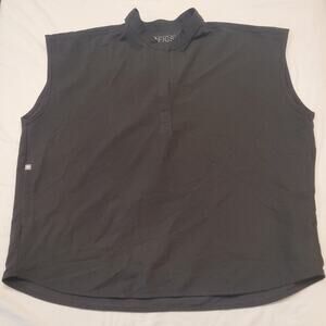 FIGS Womens Rafaela XL Black Oversized Scrub Top Pockets Mandarin Collar Medical